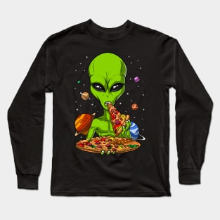 Alien Eating Pizza Long Sleeve T-Shirt